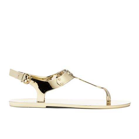 Michael Kors Aliza Jelly Metallic Sandal, Gold, Size 10